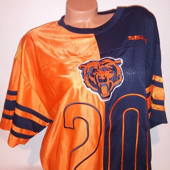 Chicago Bears Jersey NFL Football Mens Navy Blue Orange 50/50 Short Sleeve Crew - Picture 5 of 16